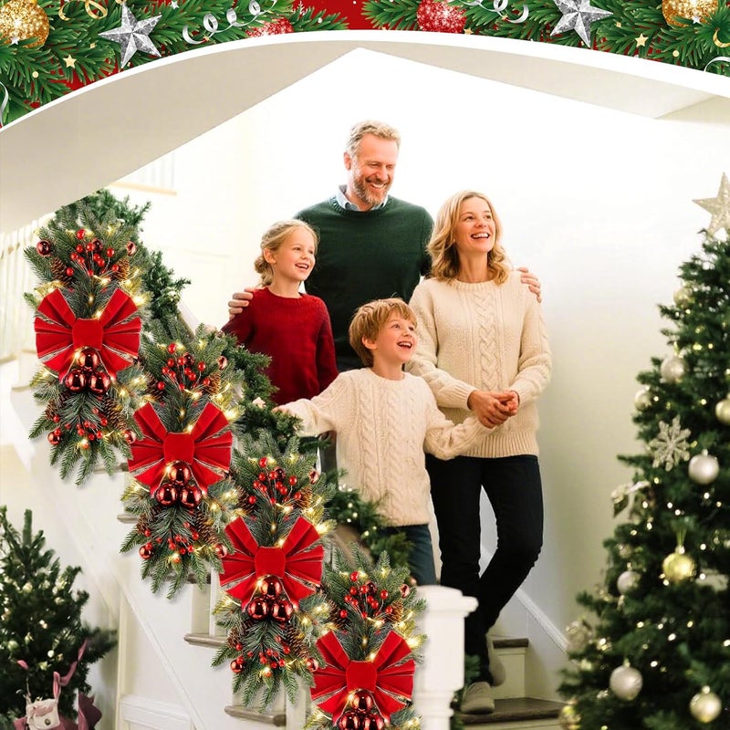 Julako Christmas Teardrop Swag for Decorating, 24" Prelit Cordless Stair Decorations with Lights, 1 Pcs Artificial Christmas Garland Wreath for Staircase Front Door Home Window Decor (Red & Green) - Image 4